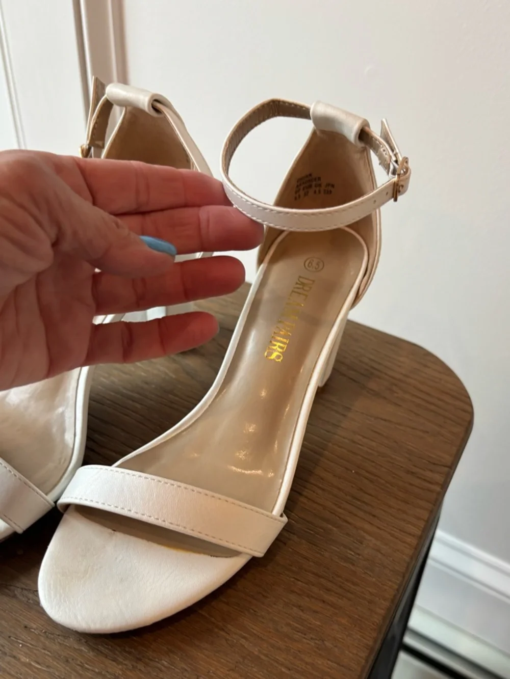 Women's Ankle-Strap Block Heel Sandals in White - Size 6.5